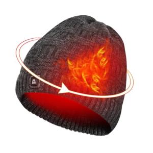 ARRIS Heated Hat Electric Winter Heated Beanie Head Warmer with 7.4V Rechargeable Battery Black