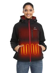 ORORO Women's Heated Jacket with 4 Heat Zones and Power Bank, Winter Heated Coat for Outdoor Hiking Camping - Charger Not Included (Black/Red,M)
