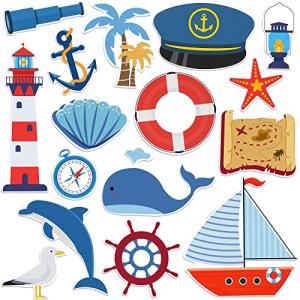 Leifide 16 Pcs Sea Navigation Car Magnets Cruise Door Magnet Stickers Anchor Shell Cruise Door Decorations Palm Tree Treasure Map Door Magnets Summer Fridge Decor for Carnival Cruise Refrigerator Door