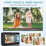 Sixtray Digital Camera 1080P, 44MP Digital Camera Compact with Flash Image Stabilization and 16X Digital Zoom Mini Selfie Camera Rechargeable Digital Camera for Kids Beginners Teenagers
