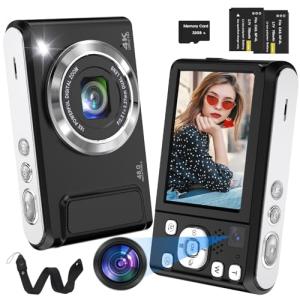 Bofypoo Digital Camera, 4K Autofocus Vlogging Camera with 32G Memory Card Front and Rear Dual Cameras,48MP Compact Digital Camera with 16X Digital Zoom for Beginners(Black)