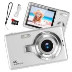 Taichaeu Digital Camera 1080P FHD Compact Camera 44MP Camera with 2.4" LCD Screen,16X Digital Zoom Simple Vlogging Camera Portable Digital Camera with 32gb SD Card for Kids Teen Students Beginner (Silver)