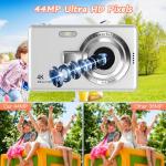 Taichaeu Digital Camera 1080P FHD Compact Camera 44MP Camera with 2.4" LCD Screen,16X Digital Zoom Simple Vlogging Camera Portable Digital Camera with 32gb SD Card for Kids Teen Students Beginner (Silver)