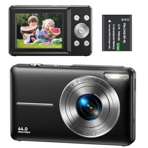 Nicamery Digital Camera 1080P 44MP Compact Digital Camera 16X Digital Zoom with 2.4" LCD Screen, Point and Shoot Digital Camera Vlogging Camera for Kids, Teenagers, Beginners, Boys, Girls(Black)