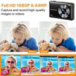 Nicamery Digital Camera 1080P 44MP Compact Digital Camera 16X Digital Zoom with 2.4" LCD Screen, Point and Shoot Digital Camera Vlogging Camera for Kids, Teenagers, Beginners, Boys, Girls(Black)