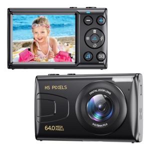 Komery Digital Camera, 4K Kids Camera for Photography, 64MP Compact Vlogging Camera, 18X Digital Zoom Video Camera, Auto Focus Point and Shoot Digital Cameras with 32G TF Card, Gift for Students Teens