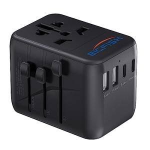Bigfish Universal Travel Adapter, Worldwide Travel Plug Adapter with 2 USB A and 2 USB C, Dual 10A Fuses All In One International Travel Adapter - EU UK US AUS Plugs