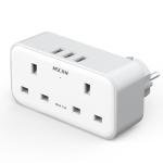 Mscien UK to European Plug Adapter with 3 USB, 2 Way Plug Extension with Dual 2 Pin Socket at The Bottom, Travel Adapter Plugs UK to Europe EU, Type E/F Plug Adaptor for Germany France Spain Turkey Greece