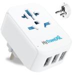 Mytravelpal UK to Europe Travel Adapter With 3 USB Ports | UK Safety Standards | UK to European Plug Adapter with USB | World to Euro EU Adapter Plug | Germany France Spain Portugal Turkey etc