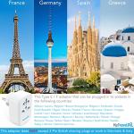 Mytravelpal UK to Europe Travel Adapter With 3 USB Ports | UK Safety Standards | UK to European Plug Adapter with USB | World to Euro EU Adapter Plug | Germany France Spain Portugal Turkey etc