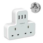 TESSAN UK to European Plug Adapter,  Grounded Schuko European Plug Travel Adapter with 3 USB, Travel Adapter UK to EU Euro Europe for Spain France Iceland Germany Greece Poland Plugs Type E F Adaptor