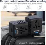 AUNNO Universal Travel Adapter, International Travel Plug Adapter with 1 USB C and 2 USB Ports, All in One Worldwide Plug Adaptor, UK to European Power Universal Plug Adaptor for EU USA Australia