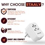 Staaly US/AUS/UK to EU Travel Plug Adapter, 3 USB Ports, 2/3 pin to 2 pin Schuko Plug UK to European Plug Adapter, Fits to Type A, B, G, I, J, L for Appliances under 250 V|10A Fuse-(Type E/F)