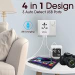 Staaly US/AUS/UK to EU Travel Plug Adapter, 3 USB Ports, 2/3 pin to 2 pin Schuko Plug UK to European Plug Adapter, Fits to Type A, B, G, I, J, L for Appliances under 250 V|10A Fuse-(Type E/F)