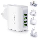 Beizkna Travel Adapter 4 USB Universal Charger Plug Adaptor 22W 4.4A Multi USB Wall Plug with UK EU USA AUS Japan Plug Worldwide Universal Power Adapter for iPhone, iPad, Android, Tablet
