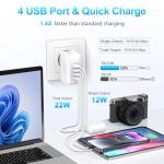 Beizkna Travel Adapter 4 USB Universal Charger Plug Adaptor 22W 4.4A Multi USB Wall Plug with UK EU USA AUS Japan Plug Worldwide Universal Power Adapter for iPhone, iPad, Android, Tablet
