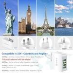 Beizkna Travel Adapter 4 USB Universal Charger Plug Adaptor 22W 4.4A Multi USB Wall Plug with UK EU USA AUS Japan Plug Worldwide Universal Power Adapter for iPhone, iPad, Android, Tablet