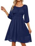 Women's Ruffle Dress Chiffon 3/4 Sleeve Square Neck Elastic Waist Aline Casual Dress