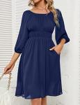Women's Ruffle Dress Chiffon 3/4 Sleeve Square Neck Elastic Waist Aline Casual Dress