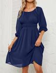 Women's Ruffle Dress Chiffon 3/4 Sleeve Square Neck Elastic Waist Aline Casual Dress