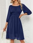 Women's Ruffle Dress Chiffon 3/4 Sleeve Square Neck Elastic Waist Aline Casual Dress