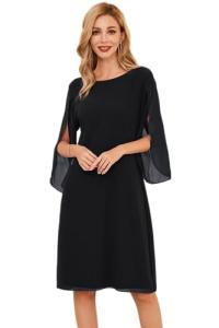 GRACE KARIN Women's Elegant Chiffon Midi Party Dress 3/4 Sleeves Formal Black Dresses for Special Occasions