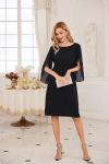 GRACE KARIN Women's Elegant Chiffon Midi Party Dress 3/4 Sleeves Formal Black Dresses for Special Occasions
