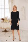 GRACE KARIN Women's Elegant Chiffon Midi Party Dress 3/4 Sleeves Formal Black Dresses for Special Occasions