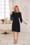 GRACE KARIN Women's Elegant Chiffon Midi Party Dress 3/4 Sleeves Formal Black Dresses for Special Occasions