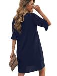 Famulily Women Fashion V-Neck Loose Fit Comfy Dress Short Bell Sleeve Work Dresses Navy Blue M