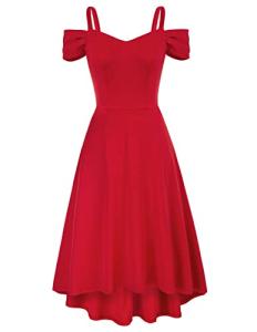 GRACE KARIN Women's Cold Shoulder Dress V-Neck Elegant Fit and Flare Evening Dresses for Cocktail Party Red XL