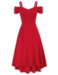 GRACE KARIN Women's Cold Shoulder Dress V-Neck Elegant Fit and Flare Evening Dresses for Cocktail Party Red XL