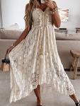 CUPSHE Women's Summer Slip Boho Maxi Dress Lace Up Tassel V-Neck Flare Ruffle Beach Dresses White XL