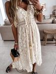 CUPSHE Women's Summer Slip Boho Maxi Dress Lace Up Tassel V-Neck Flare Ruffle Beach Dresses White XL