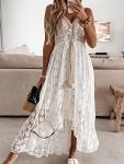 CUPSHE Women's Summer Slip Boho Maxi Dress Lace Up Tassel V-Neck Flare Ruffle Beach Dresses White XL