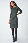 Roman Originals Shift Dress for Women UK - Ladies Print Winter Smart Work Office Casual Formal Party Comfortable Tunic 3/4 Sleeve Knee Length Plaid Smock - Green - Size 20