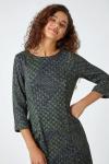 Roman Originals Shift Dress for Women UK - Ladies Print Winter Smart Work Office Casual Formal Party Comfortable Tunic 3/4 Sleeve Knee Length Plaid Smock - Green - Size 20