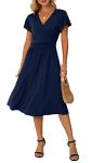 GRECERELLE Womens Summer Wrap Dress Ladies Casual Ruffle Short Sleeve V-Neck Floral Beach Dresses for Women (02 Navy Blue, L)