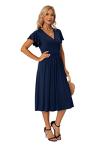 GRECERELLE Womens Summer Wrap Dress Ladies Casual Ruffle Short Sleeve V-Neck Floral Beach Dresses for Women (02 Navy Blue, L)