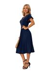 GRECERELLE Womens Summer Wrap Dress Ladies Casual Ruffle Short Sleeve V-Neck Floral Beach Dresses for Women (02 Navy Blue, L)