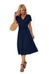 GRECERELLE Womens Summer Wrap Dress Ladies Casual Ruffle Short Sleeve V-Neck Floral Beach Dresses for Women (02 Navy Blue, L)