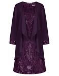 Ladies Retro Round Neck Spaghetti Dress + Blouse Two-Piece Set Birthday Formal Occasion Dress Deep Purple XXL