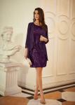 Ladies Retro Round Neck Spaghetti Dress + Blouse Two-Piece Set Birthday Formal Occasion Dress Deep Purple XXL