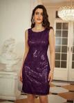 Ladies Retro Round Neck Spaghetti Dress + Blouse Two-Piece Set Birthday Formal Occasion Dress Deep Purple XXL