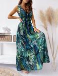 TOPLAZA Maxi Dresses for Women Summer Beach Floral Dress V Neck Sleeveless, Green, M