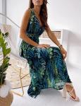 TOPLAZA Maxi Dresses for Women Summer Beach Floral Dress V Neck Sleeveless, Green, M