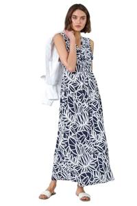 Roman Originals Maxi Dress for Women UK Ladies Twist Knot Front Floral Summer Party Casual Holiday Bohemian Boho Beach Evening Long Floor Length Sleeveless V Neck - Navy & White - Size 18