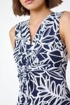 Roman Originals Maxi Dress for Women UK Ladies Twist Knot Front Floral Summer Party Casual Holiday Bohemian Boho Beach Evening Long Floor Length Sleeveless V Neck - Navy & White - Size 18