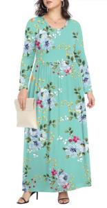 POPYOUNG Autumn-Winter Women's Maxi Dress Casual Long Sleeves Long Dresses for Laydies with Pockets M,Mint Green