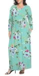 POPYOUNG Autumn-Winter Women's Maxi Dress Casual Long Sleeves Long Dresses for Laydies with Pockets M,Mint Green